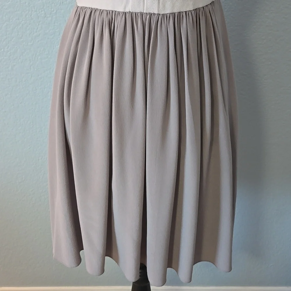 REBECCA TAYLOR Silk Pleated W/ Viscose Blend Top V Neck Midi Dress Gray Sz Small - Picture 3 of 13